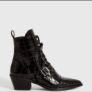 All Saints Katy Croc Embossed Booties